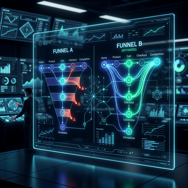 Conversion rate optimization interface showing behavioral science heatmaps and flow analysis.